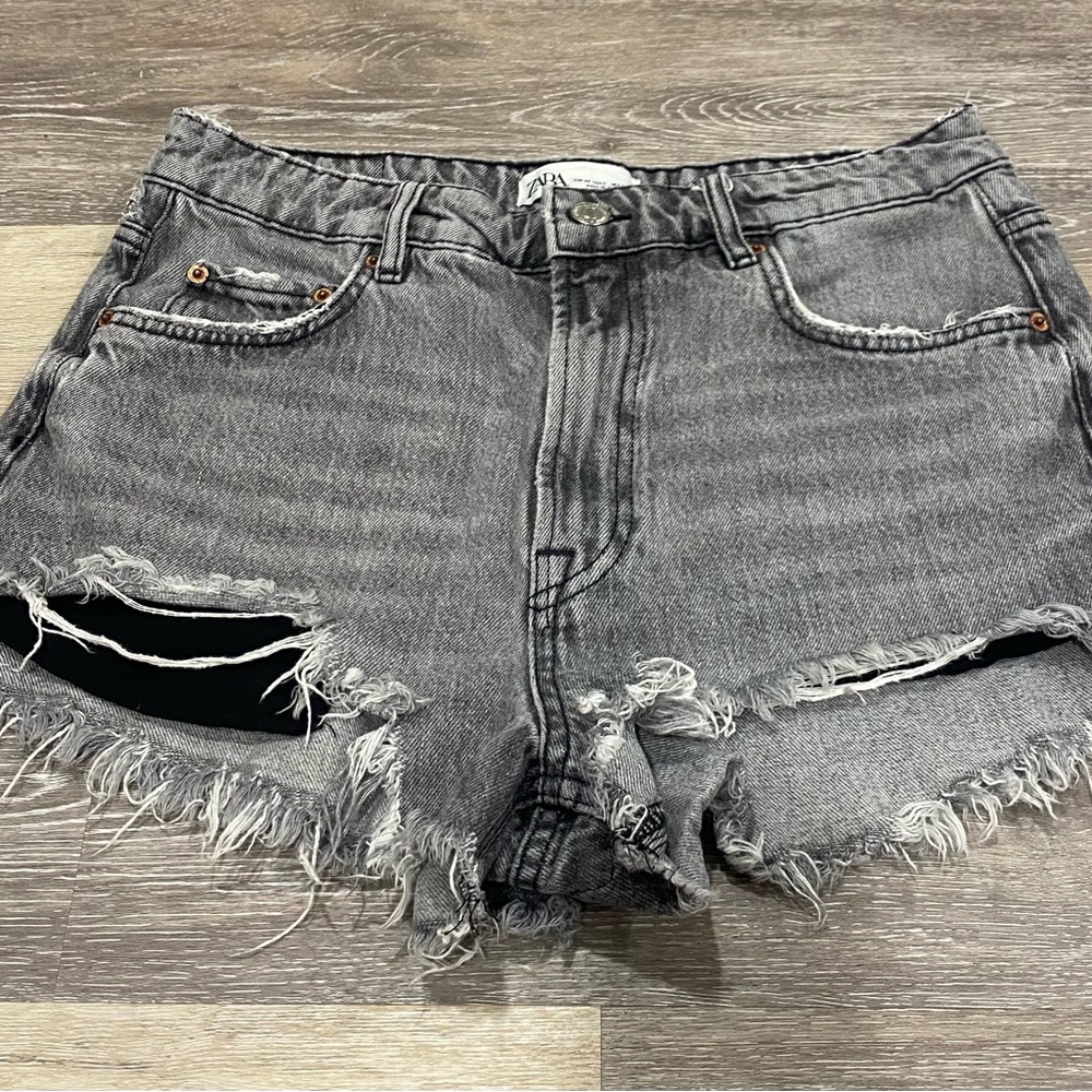 Women's Gray Distressed Denim Shorts